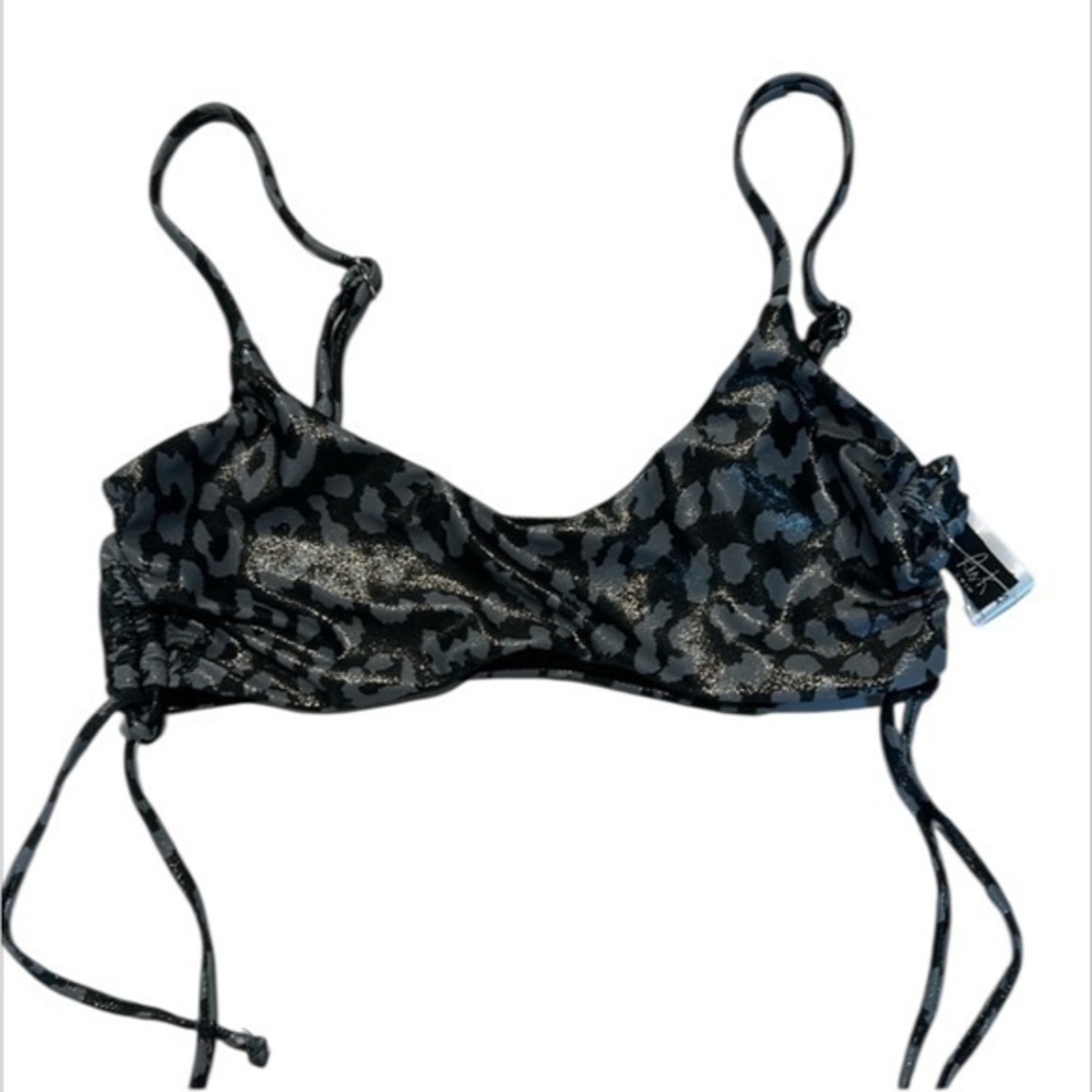 Ris-K shore top metallic leopard print bikini swim top size XS NWT